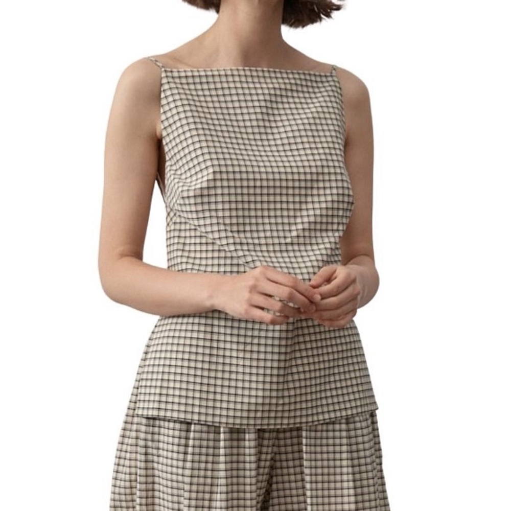 ST AGNI BACKLESS SQUARE NECK TOP BIJOU CHECK SIZE L